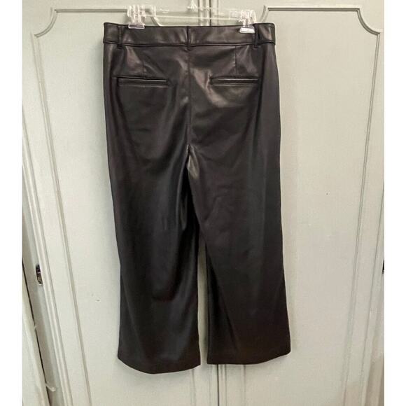 Loft Black Faux Leather Wide Leg Cropped Pants Size 10 Imitation - Picture 2 of 5